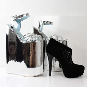 30 cm Silver Super High Heel Show Mega Platform Shoes