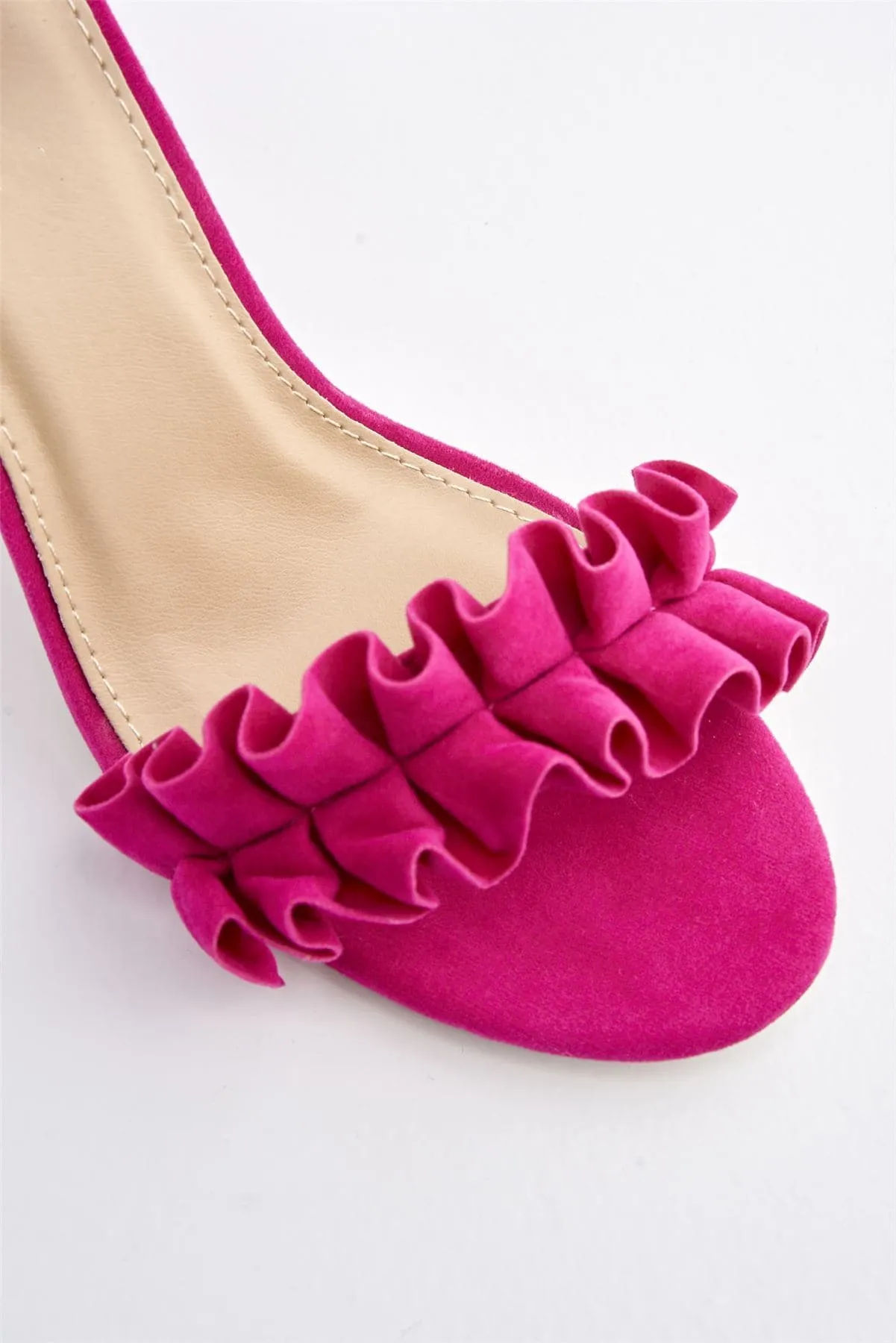 Ally Frill Detailed Anklestrap Sandal in Fuchsia Suede