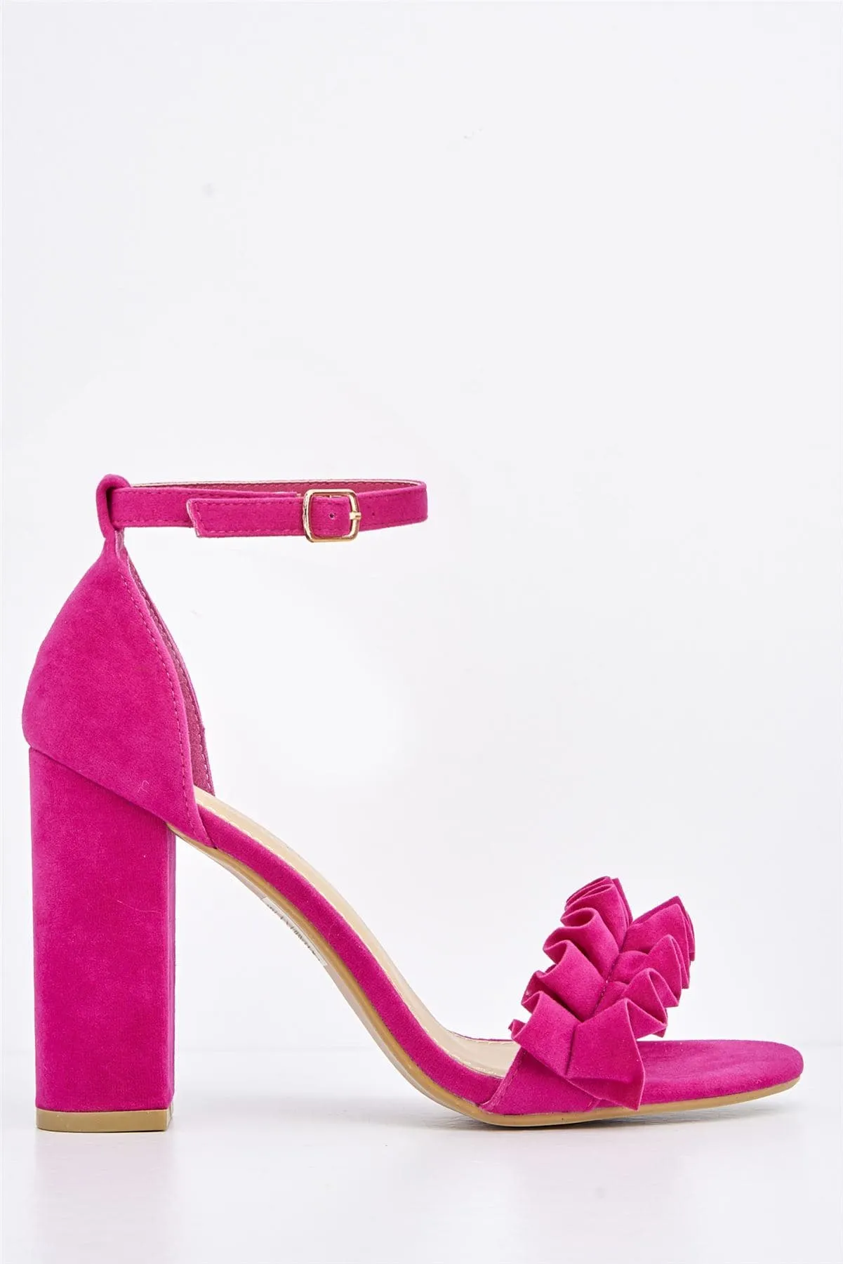 Ally Frill Detailed Anklestrap Sandal in Fuchsia Suede