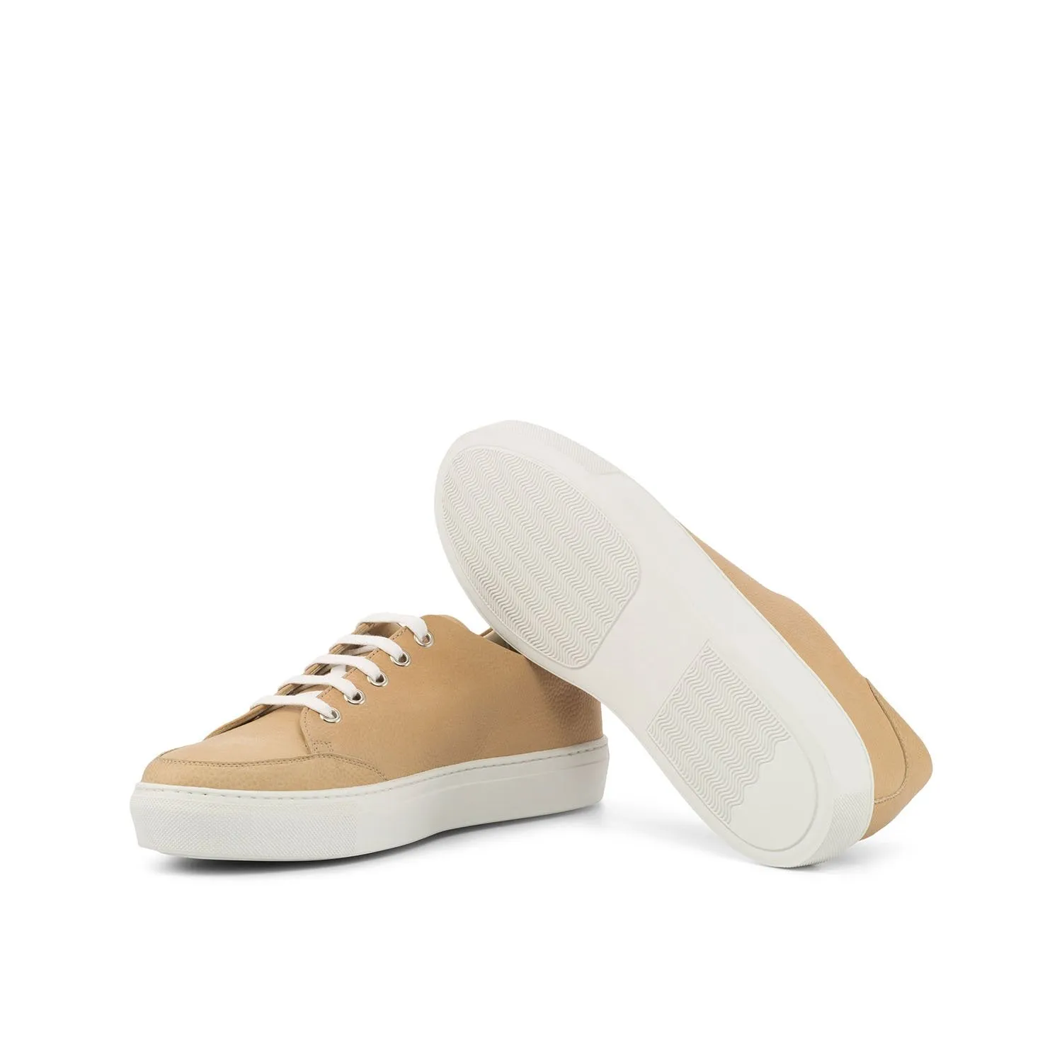 Ambrogio Bespoke Custom Women's Custom Made Shoes Beige Fawn Pebble Grain Suede Leather Casual Sneakers (AMBW1010)