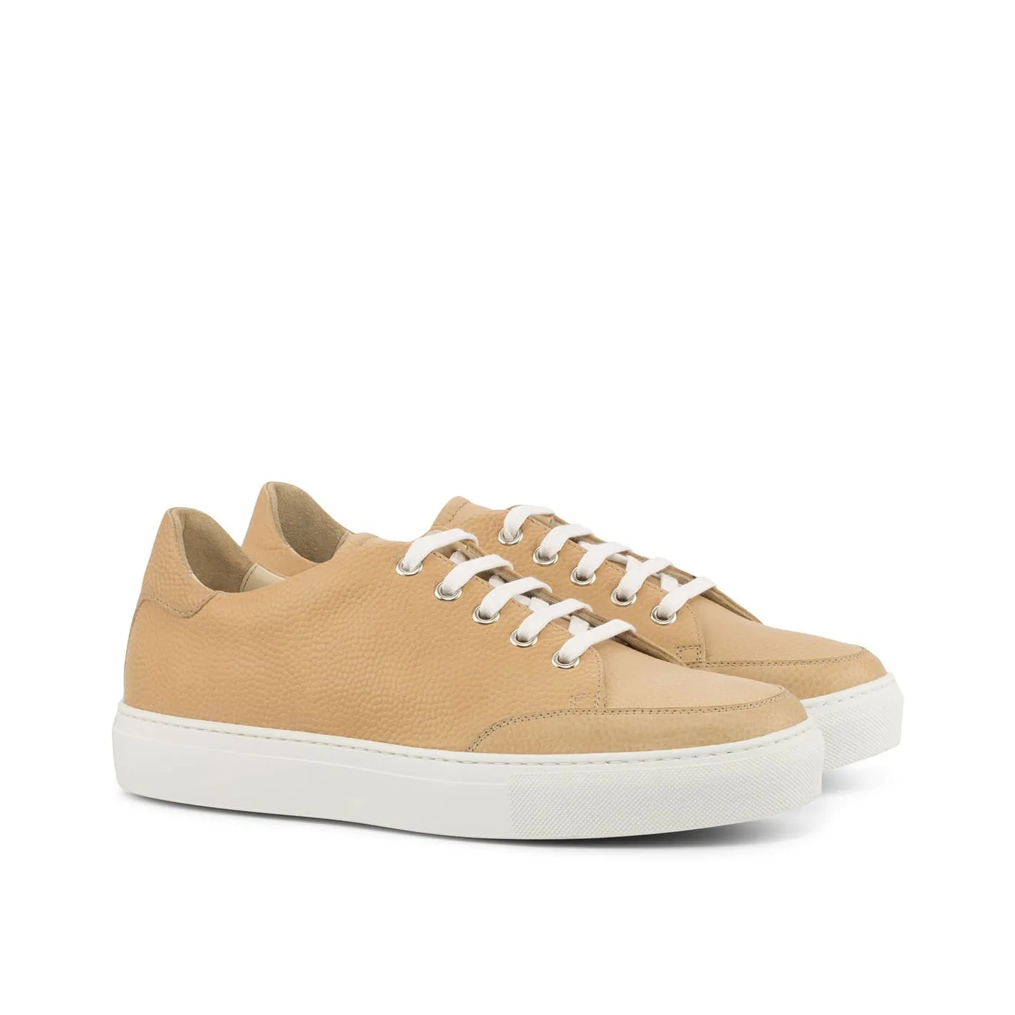 Ambrogio Bespoke Custom Women's Custom Made Shoes Beige Fawn Pebble Grain Suede Leather Casual Sneakers (AMBW1010)