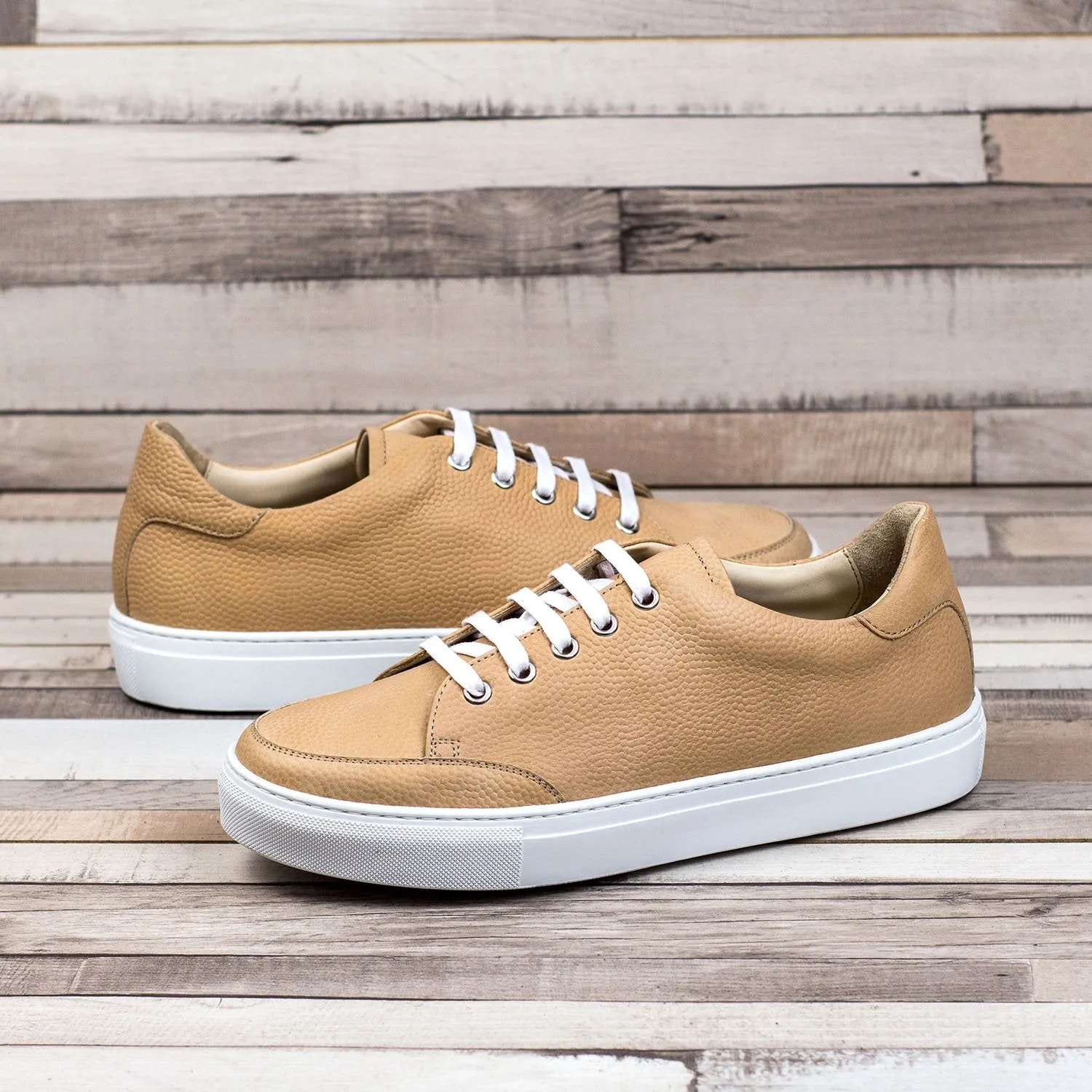 Ambrogio Bespoke Custom Women's Custom Made Shoes Beige Fawn Pebble Grain Suede Leather Casual Sneakers (AMBW1010)