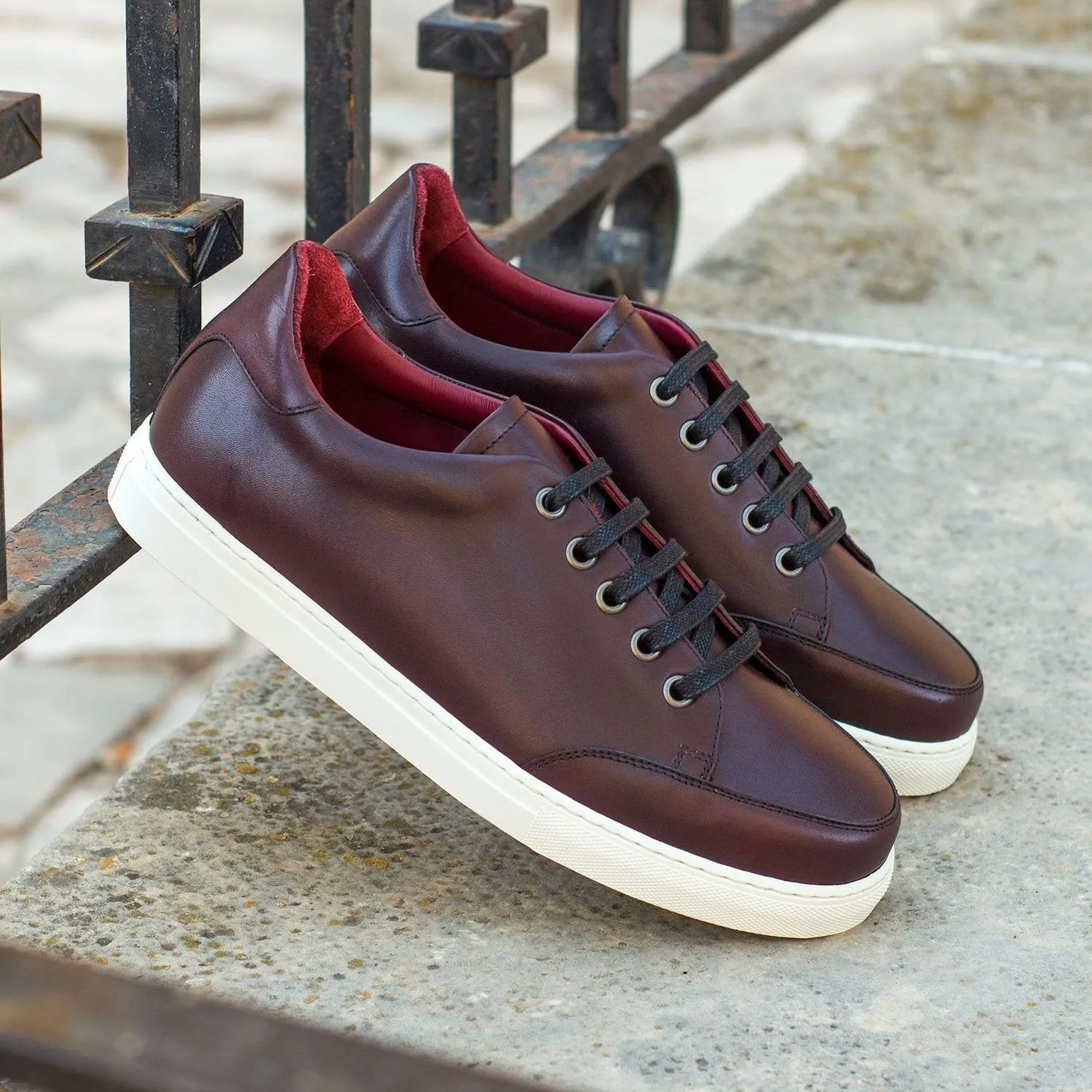 Ambrogio Bespoke Custom Women's Custom Made Shoes Burgundy Suede Leather Casual Sneakers (AMBW1008)