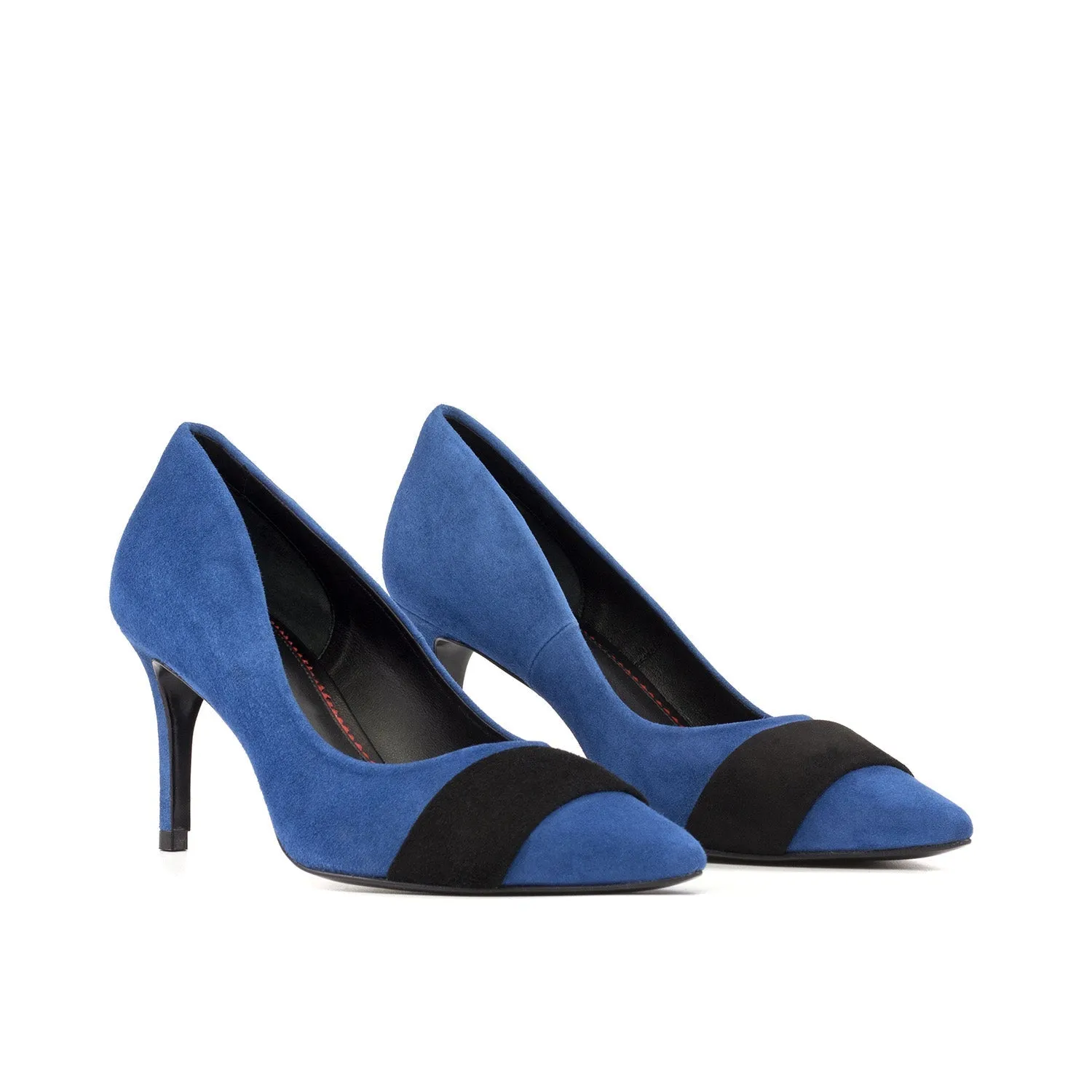 Ambrogio Bespoke Custom Women's Shoes Deep Blue & Black Suede Leather Milan Pumps (AMBW1133)