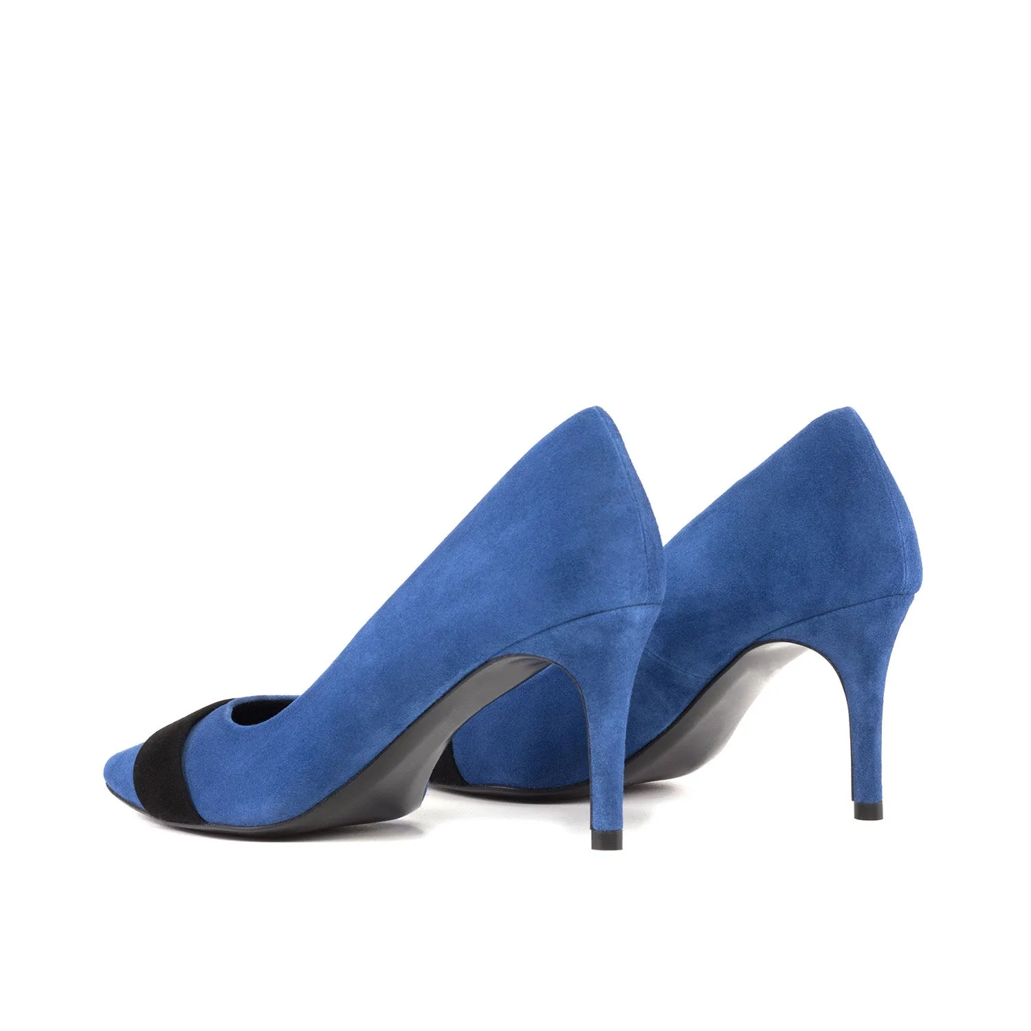 Ambrogio Bespoke Custom Women's Shoes Deep Blue & Black Suede Leather Milan Pumps (AMBW1133)