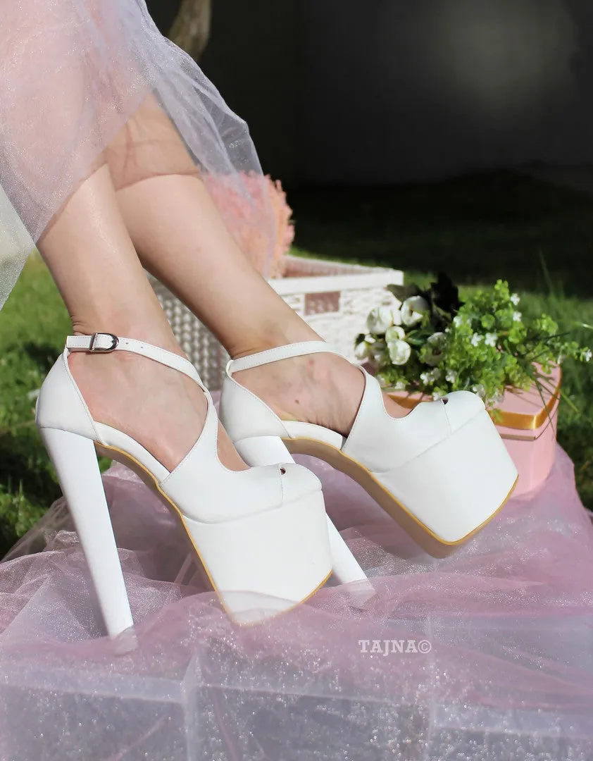 Ankle Cross Strap Peep Toe White Platform Shoes