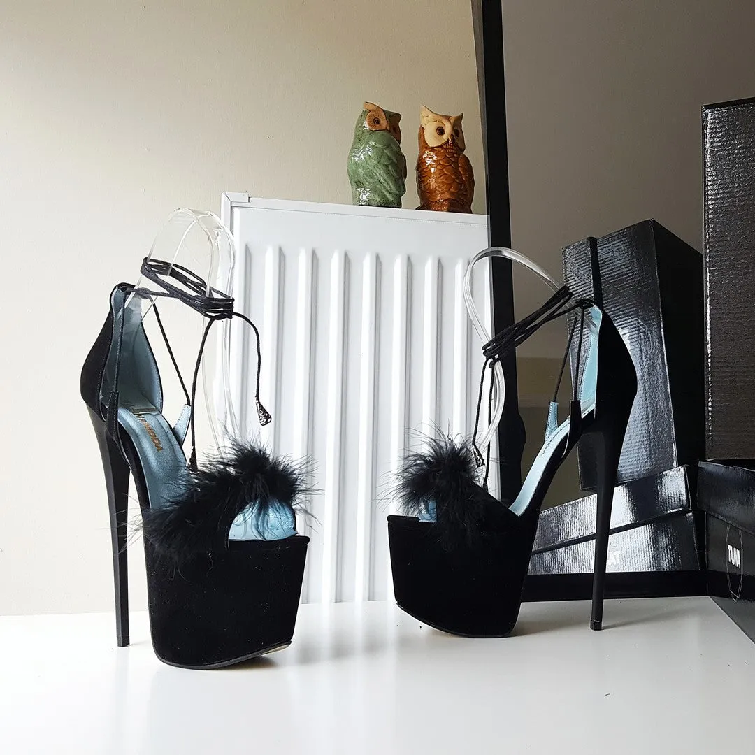 Ankle Strap Black Fury High Heel Platform Shoes