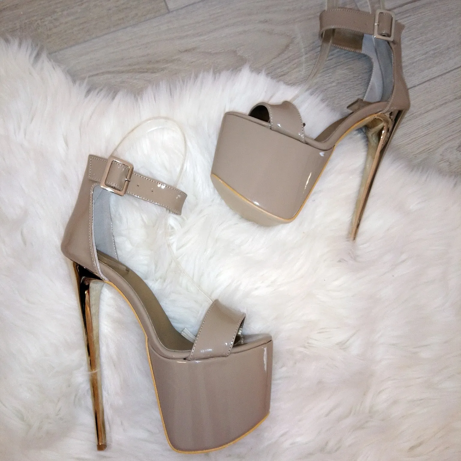 Ankle Strap Dark Beige 19 cm High Heel Platforms