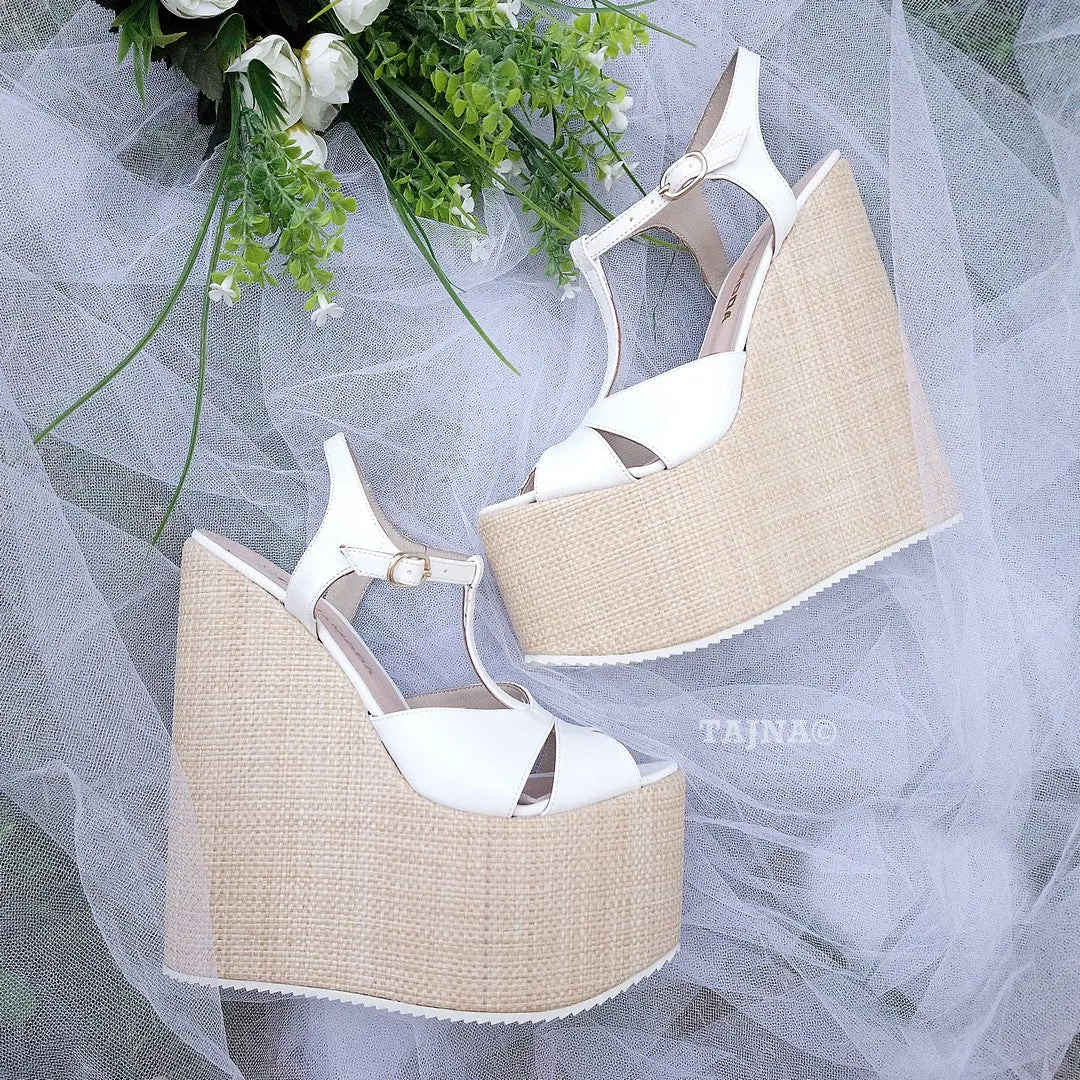 Ankle Strap White Summer High Heel Wedge Sandals