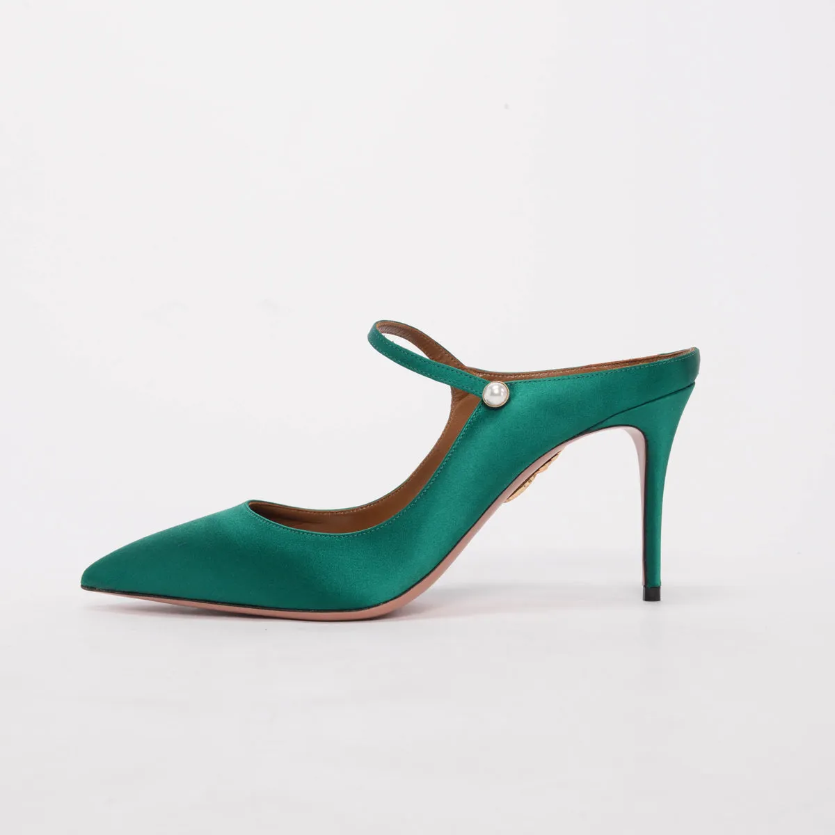 Aquazzura Emerald Green Satin Nolita Mules 41