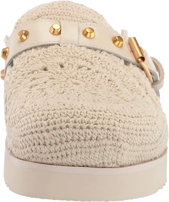 Ash Gioia Talc Crochet Gold Studs Buckle Strap Slip On Round Toe Clogs Slippers