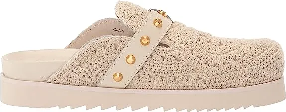 Ash Gioia Talc Crochet Gold Studs Buckle Strap Slip On Round Toe Clogs Slippers