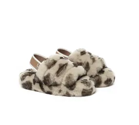 AUSTRALIAN SHEPHERD® UGG Kids Slingback Fluffy Slides Leopard Puffy