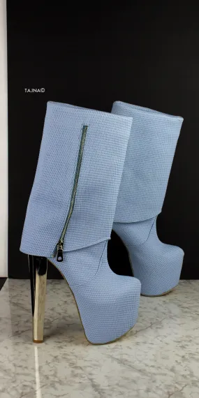 Baby Blue Fold Zipper Boots