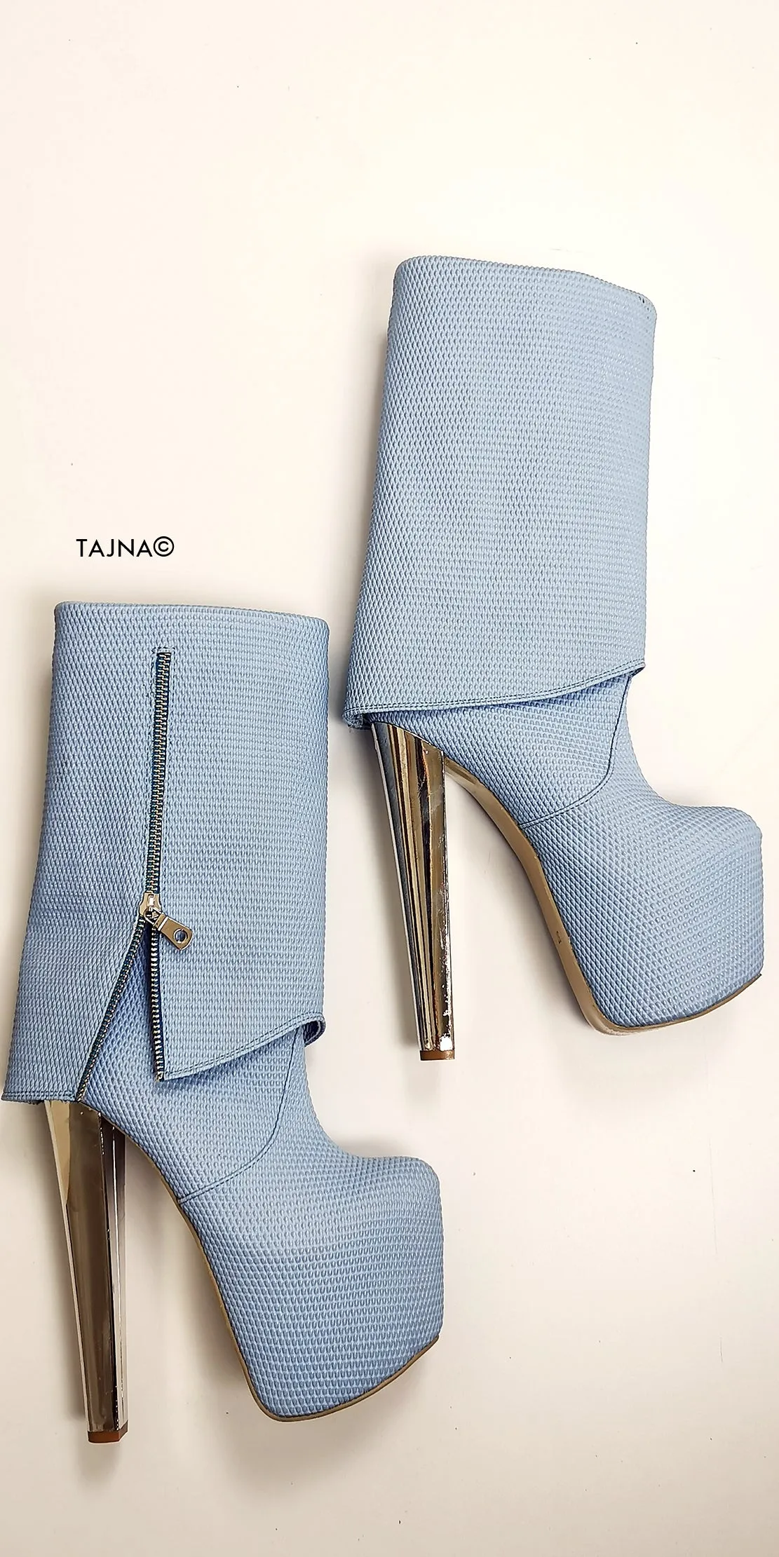 Baby Blue Fold Zipper Boots