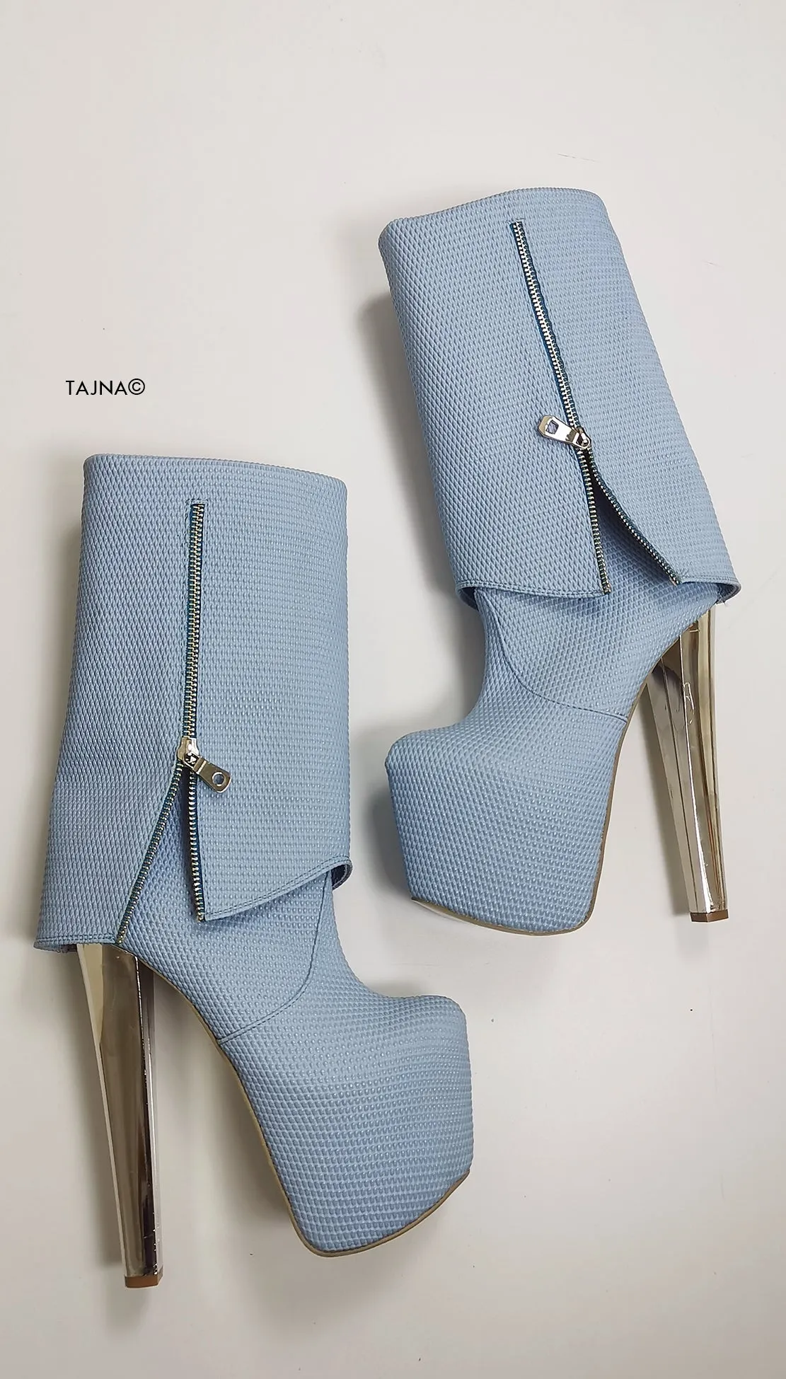 Baby Blue Fold Zipper Boots