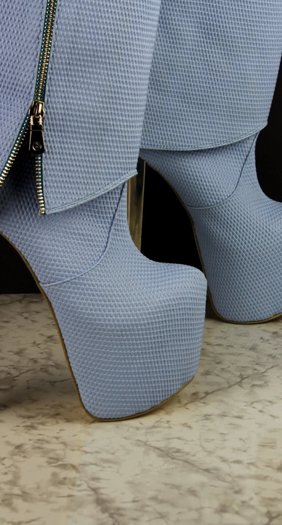 Baby Blue Fold Zipper Boots