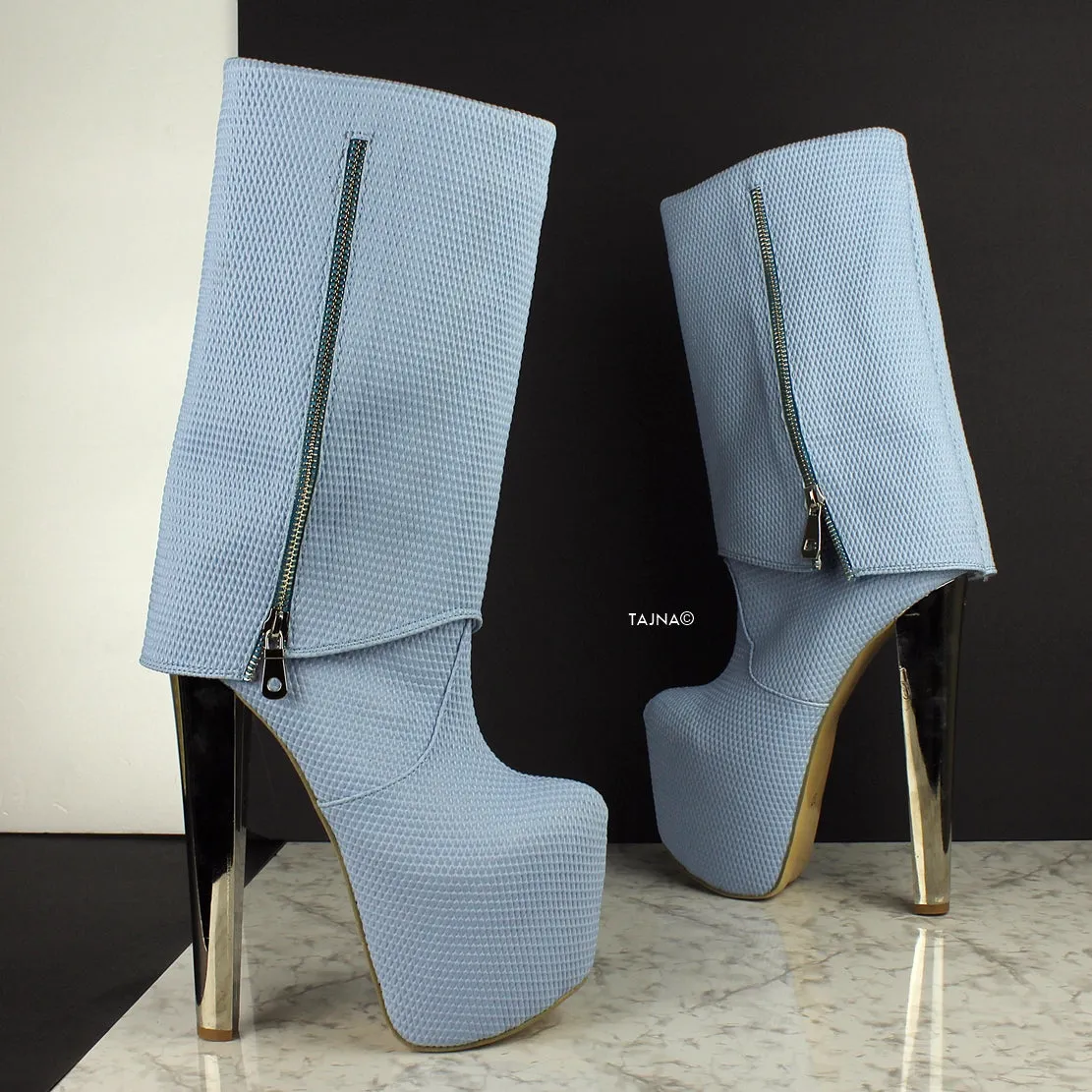 Baby Blue Fold Zipper Boots