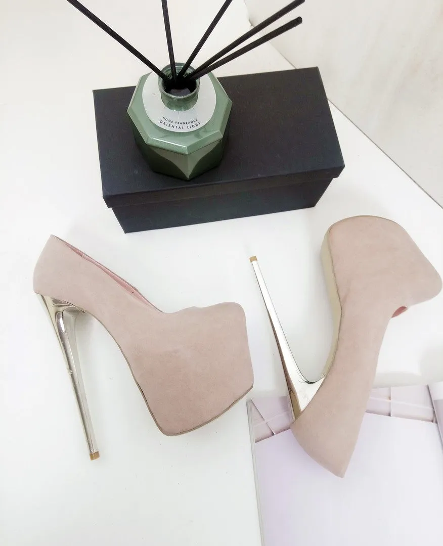 Beige Suede Platform Heels