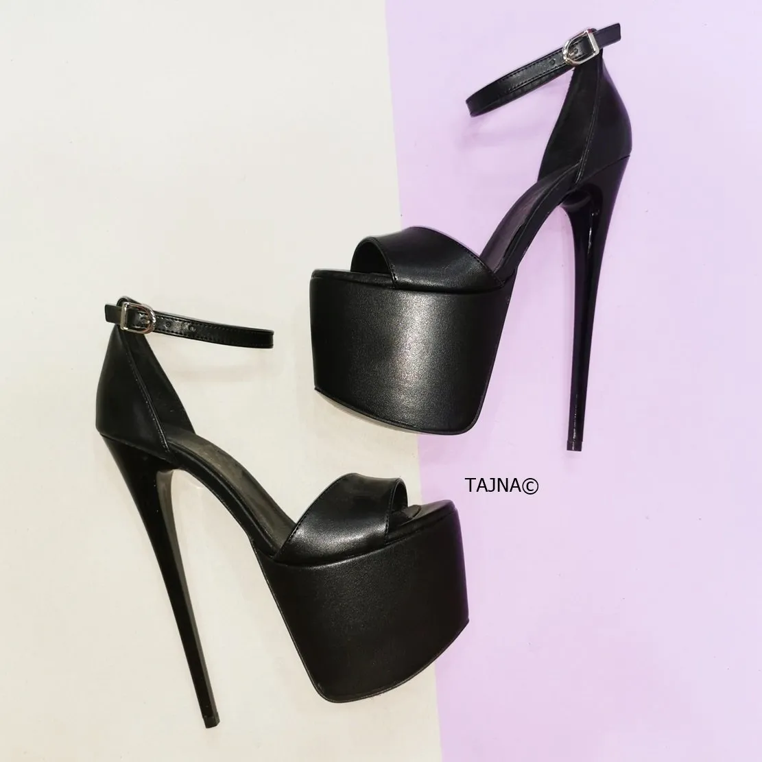 Black Ankle Strap High Heel Platform Sandals