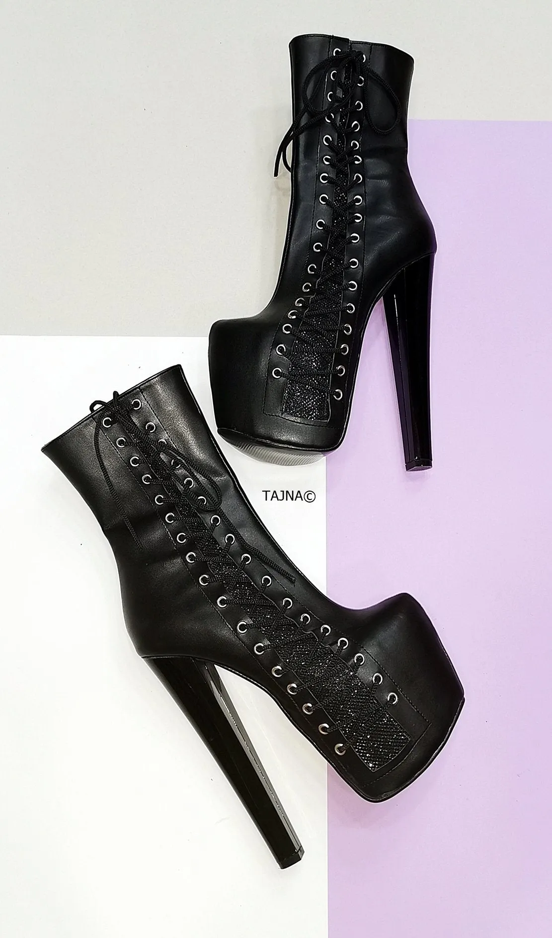 Black Corset Style Platform Chunky Boots