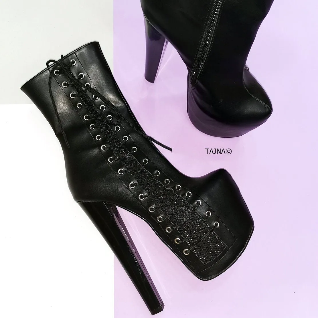 Black Corset Style Platform Chunky Boots