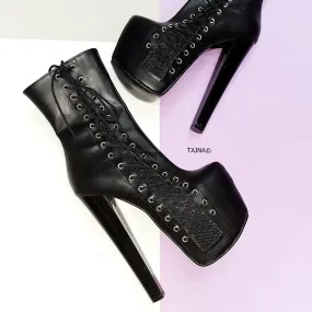 Black Corset Style Platform Chunky Boots