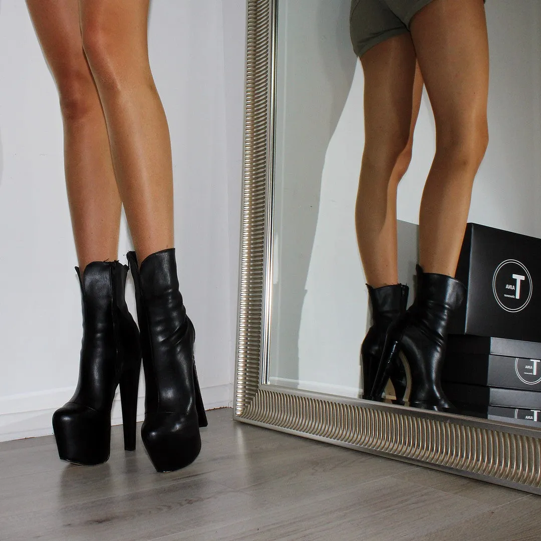 Black High Heel Platform Ankle Boots