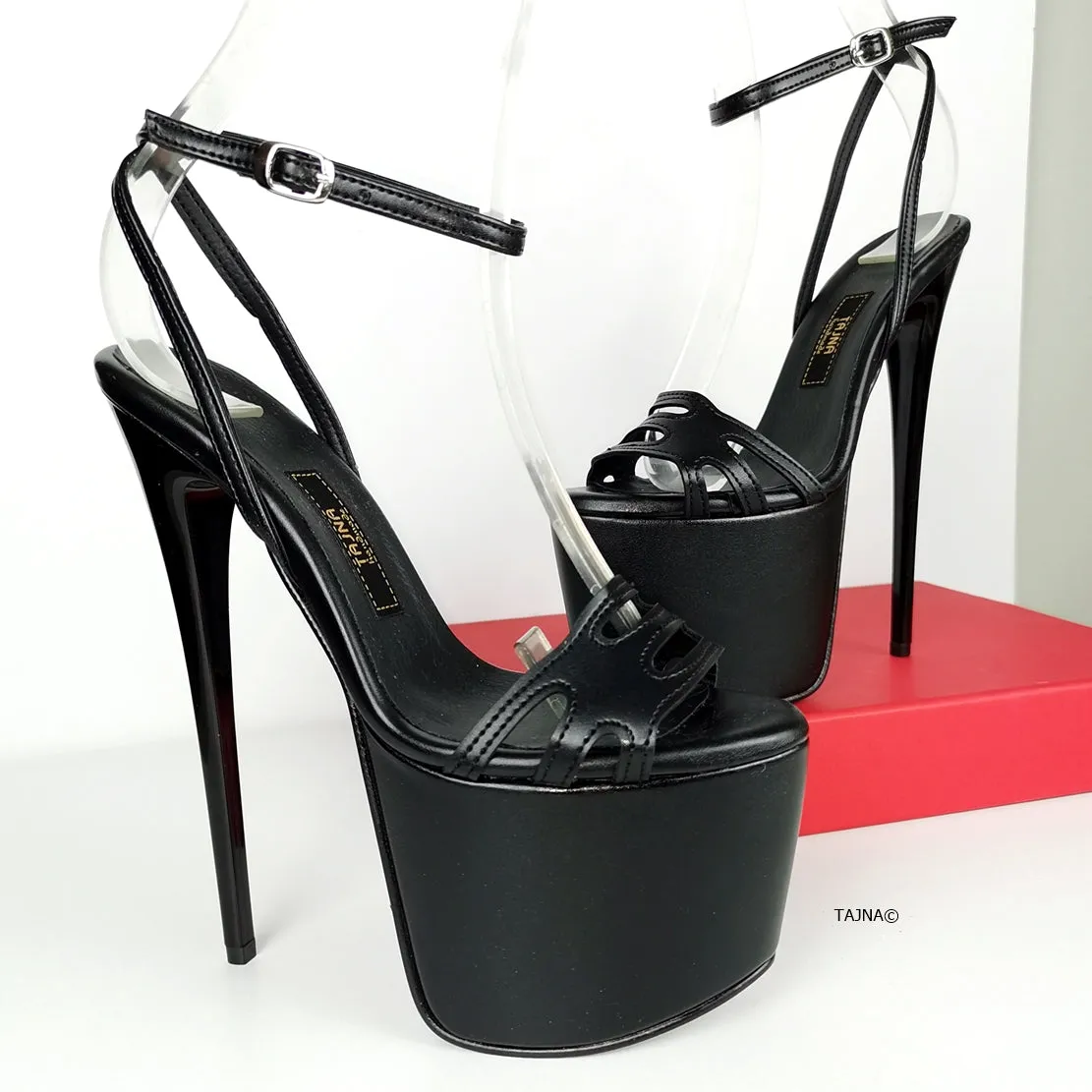 Black Laser Strap High Heel Sandals