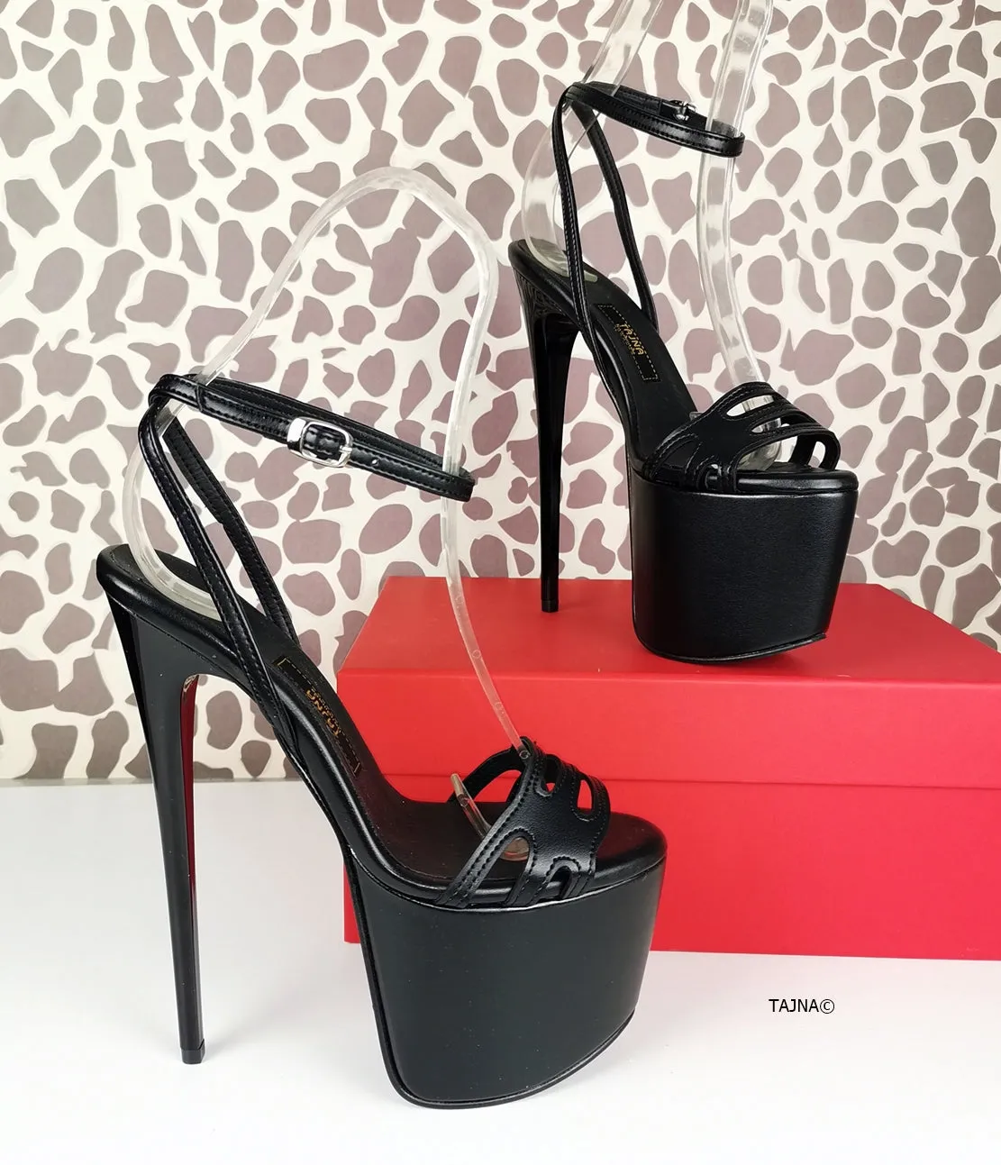 Black Laser Strap High Heel Sandals