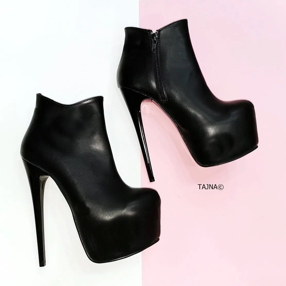 Black Matte Ankle Heeled Booties