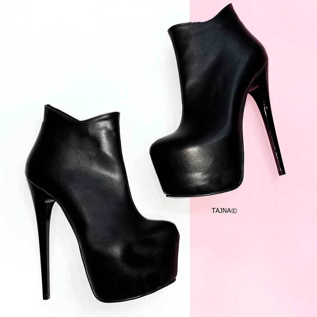 Black Matte Ankle Heeled Booties