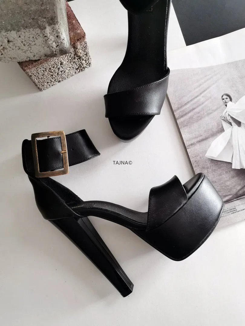 Black Matte Ankle Strap Platform Sandals