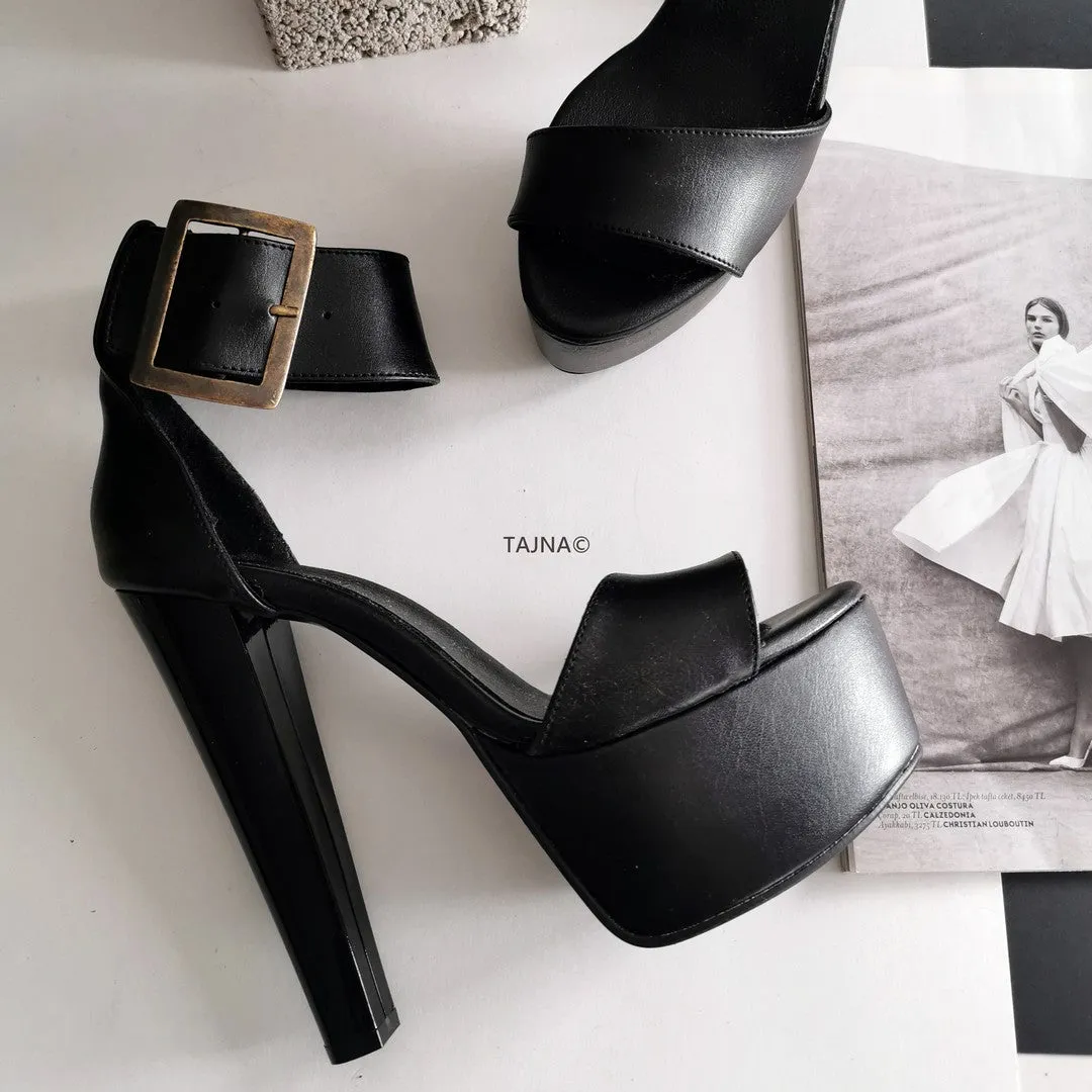 Black Matte Ankle Strap Platform Sandals