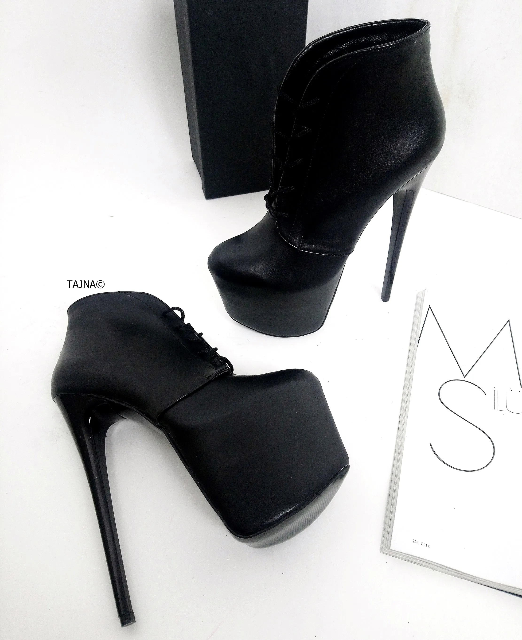 Black Matte Ledna Lace Up Booties