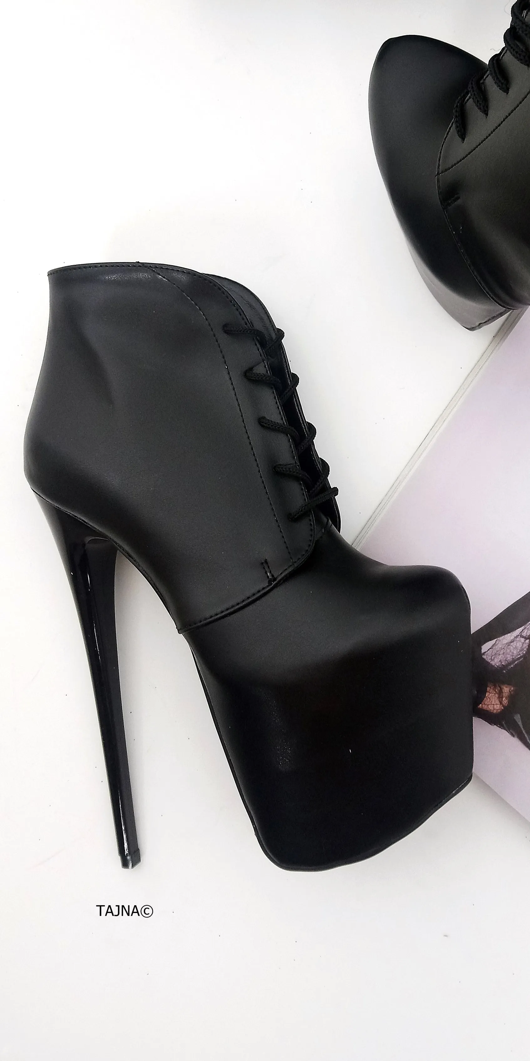 Black Matte Ledna Lace Up Booties