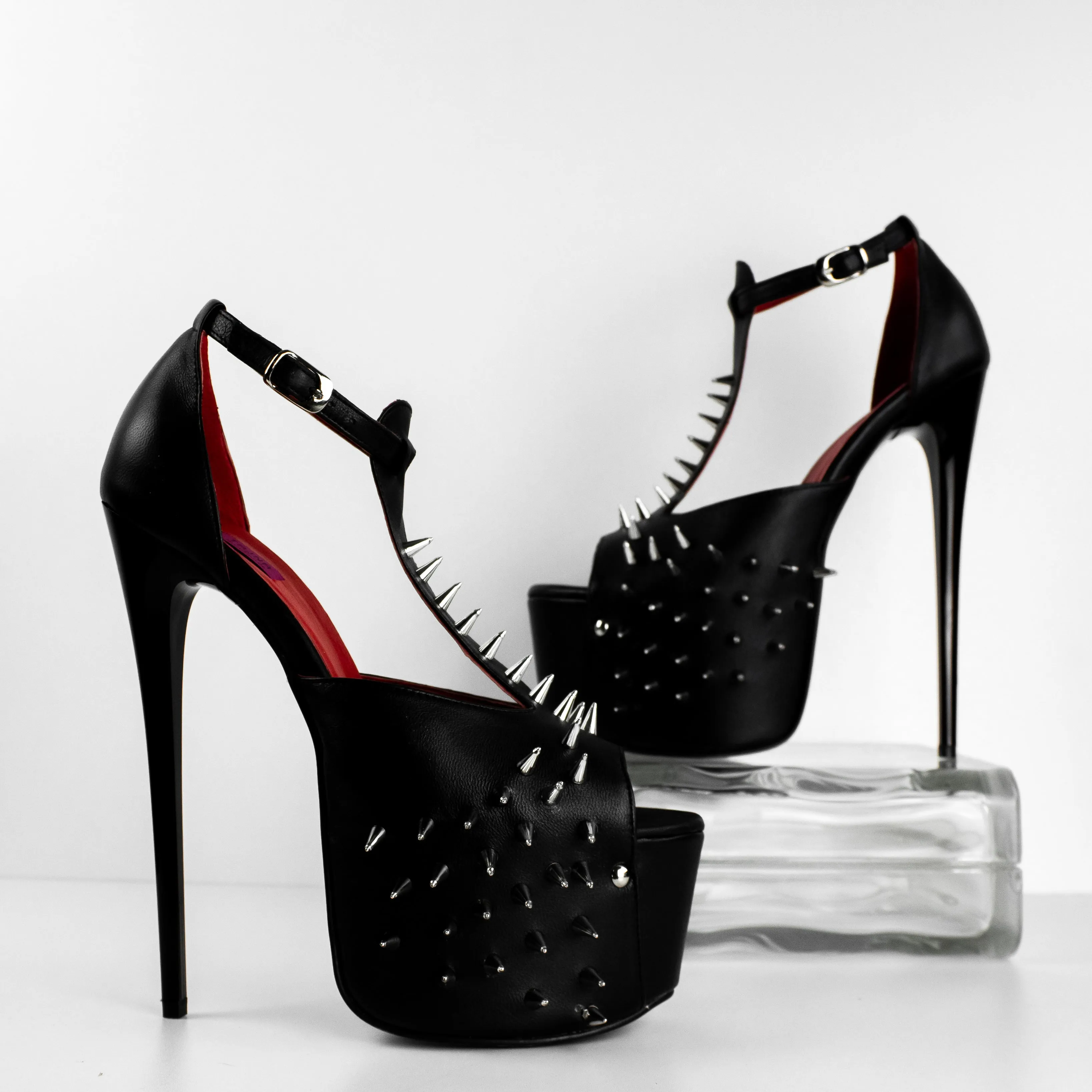 Black Matte Spike Studded Fetish Heels