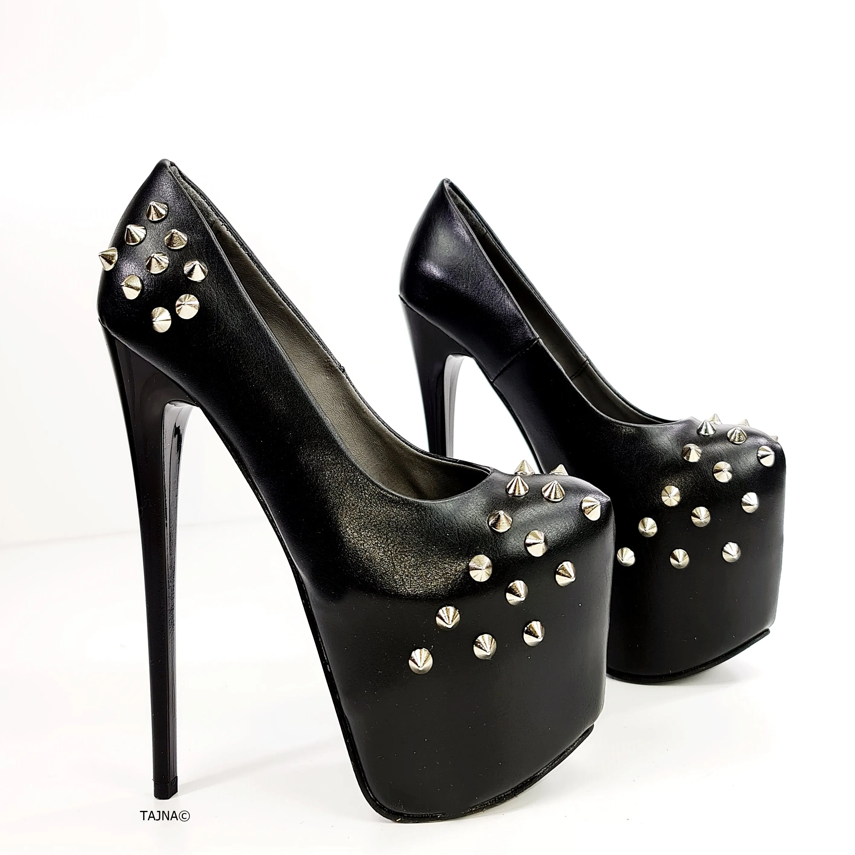 Black Matte Spike Studded High Heels