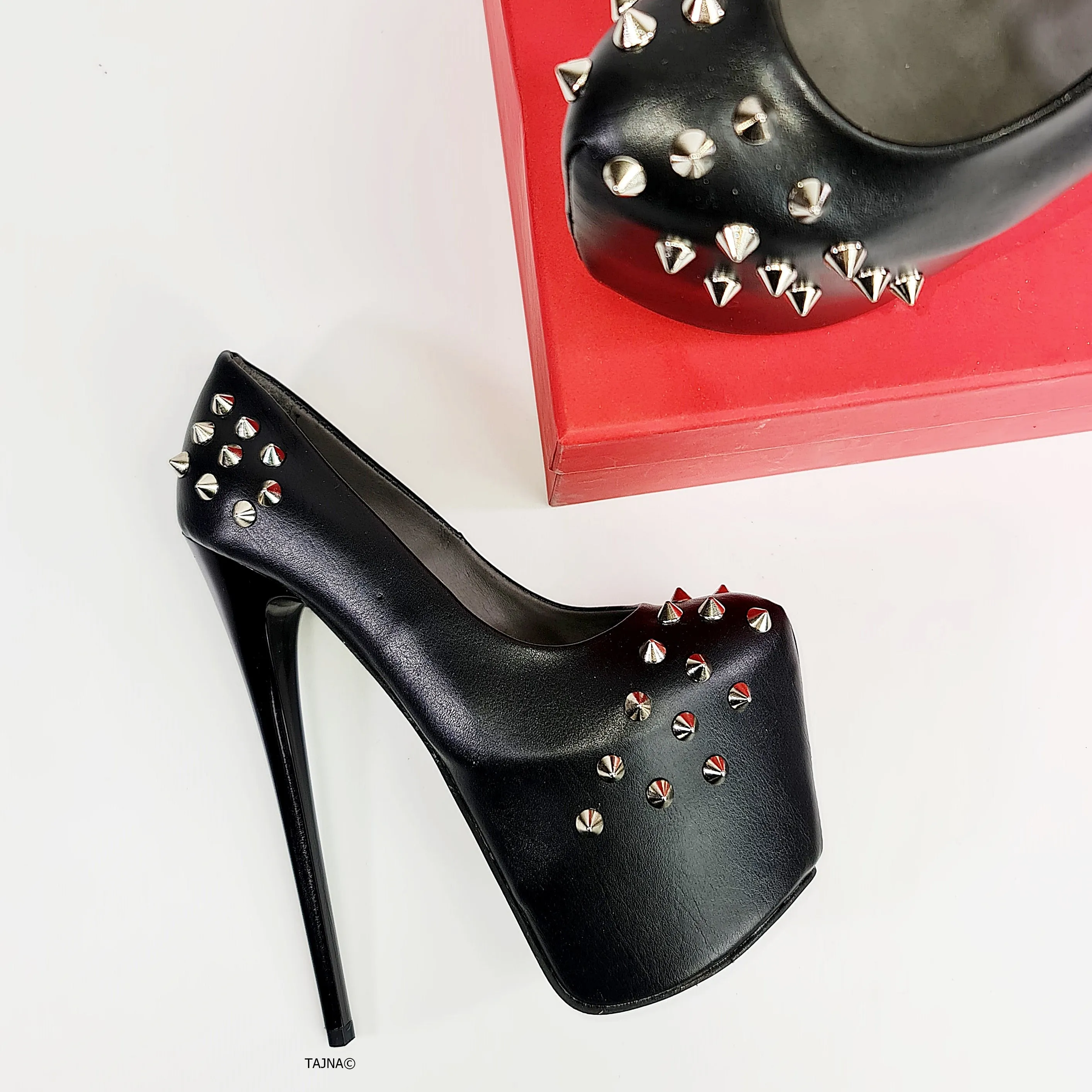 Black Matte Spike Studded High Heels