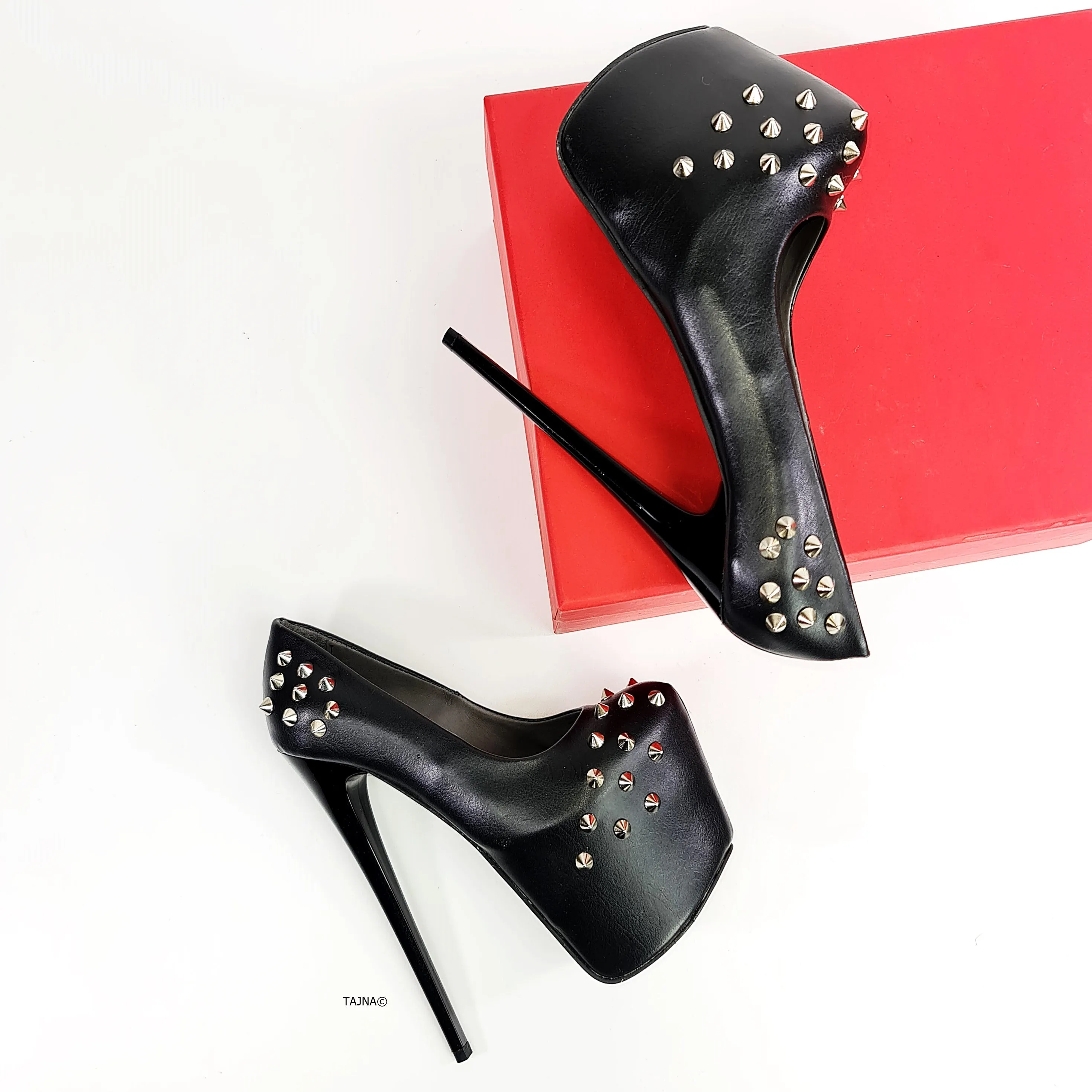 Black Matte Spike Studded High Heels