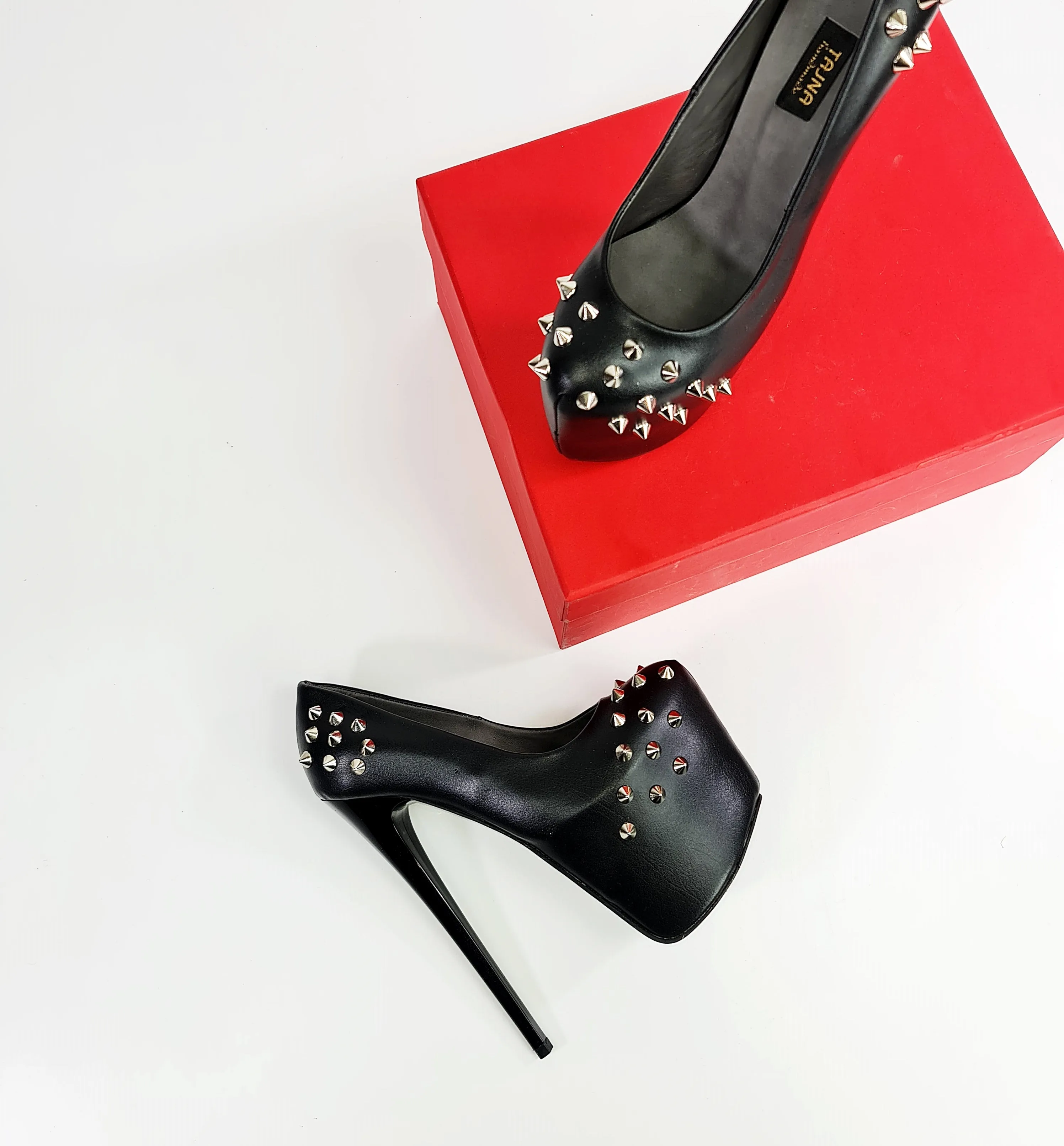 Black Matte Spike Studded High Heels