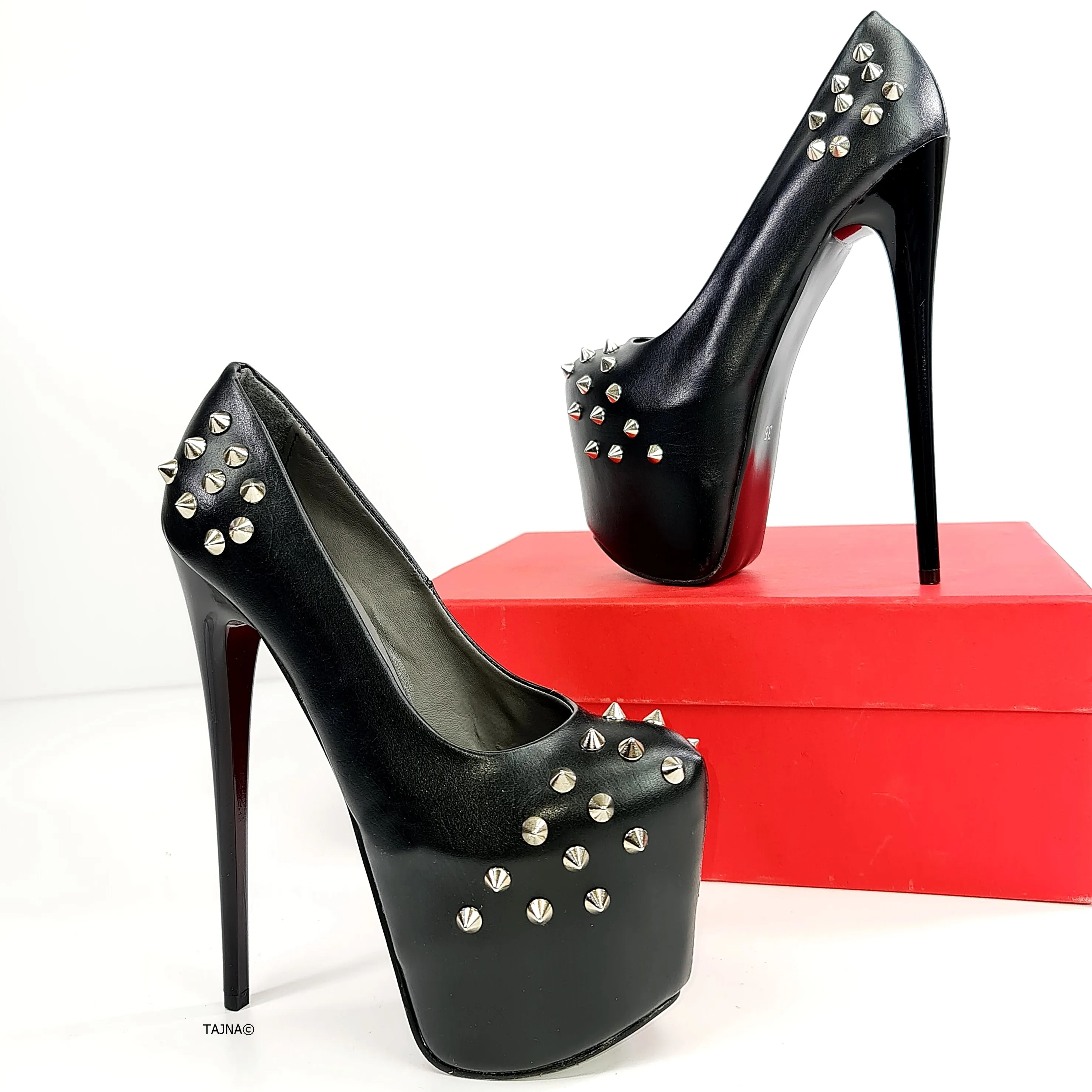 Black Matte Spike Studded High Heels