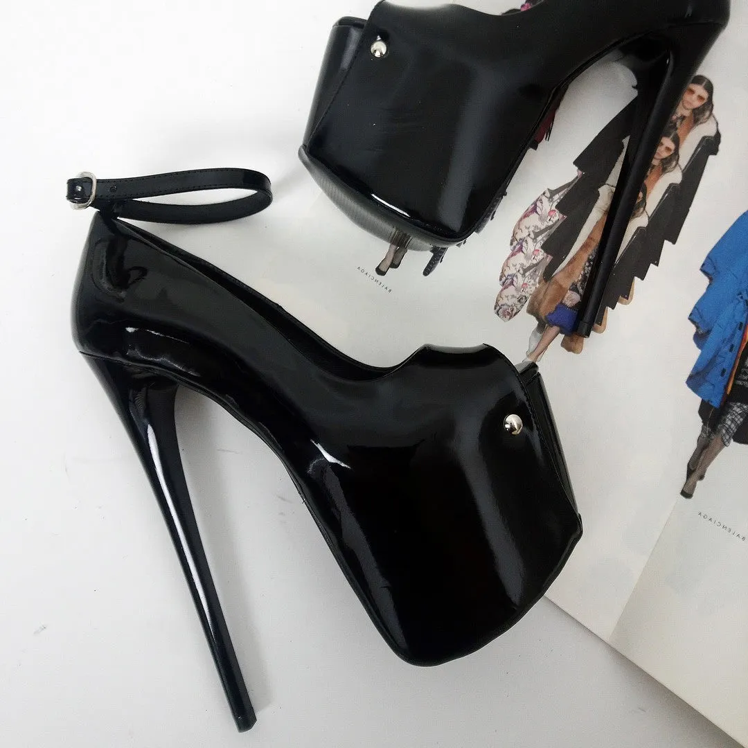 Black Patent Ankle Strap Platform Shoes