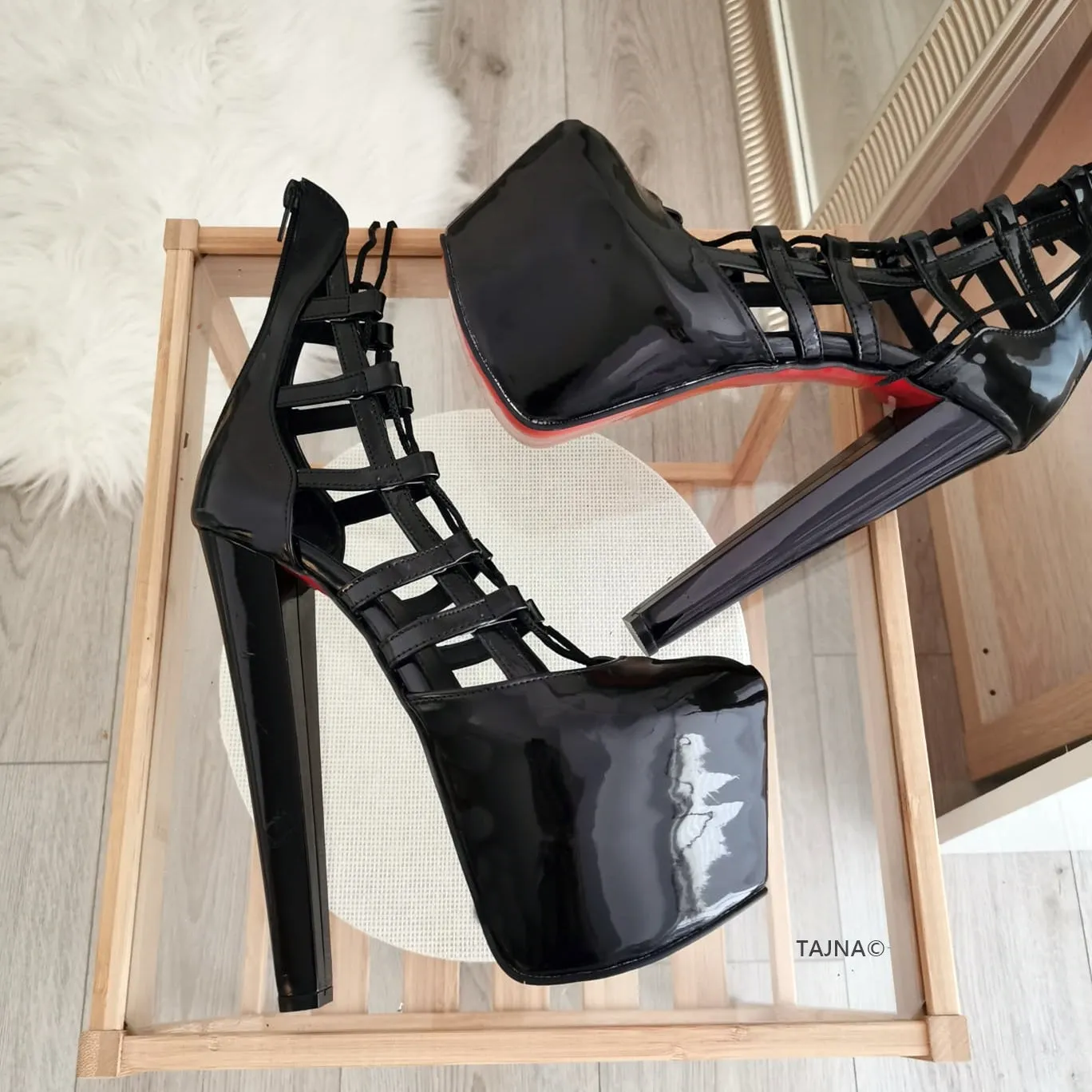 Black Patent Designer Lace Up Platforms