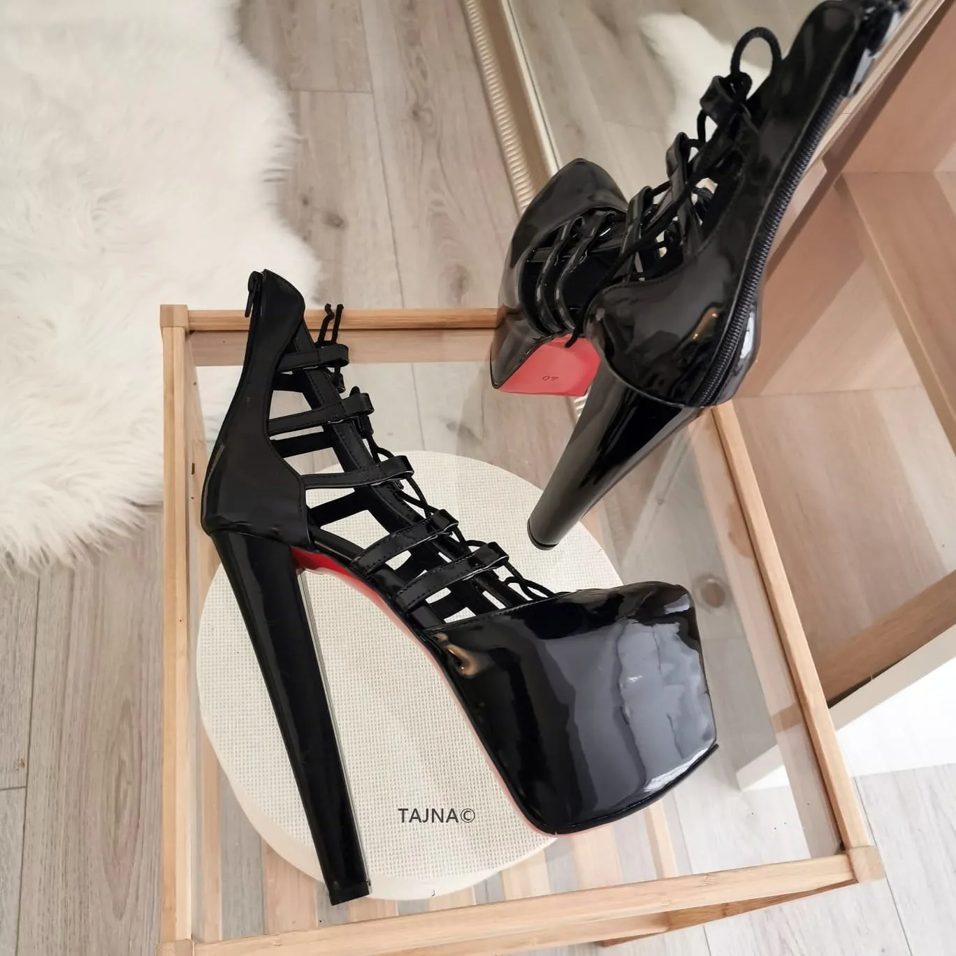 Black Patent Designer Lace Up Platforms