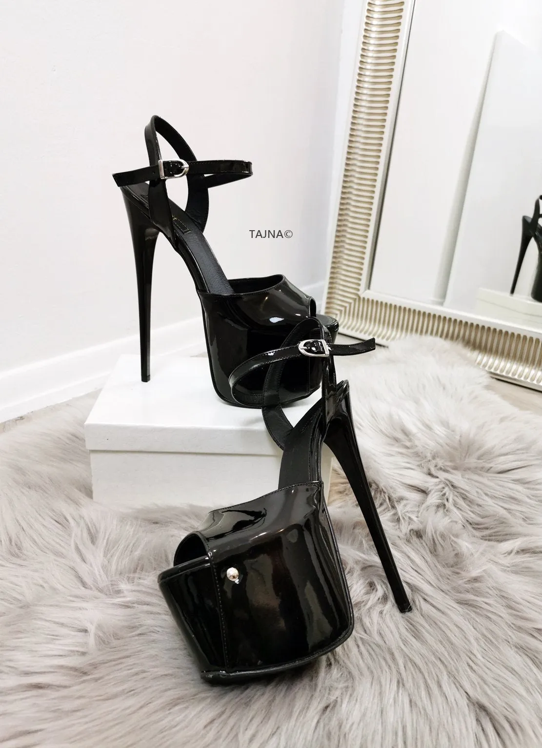 Black Patent High Heel Platform Sandals