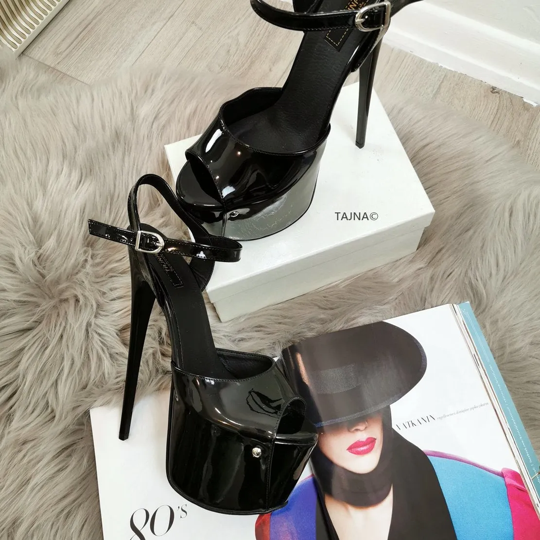 Black Patent High Heel Platform Sandals