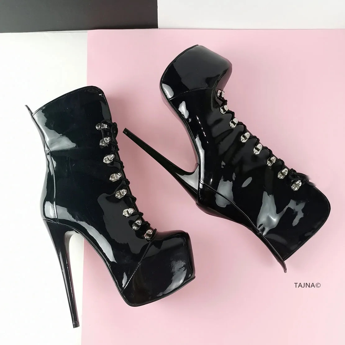 Black Patent Military Style Ankle Boots