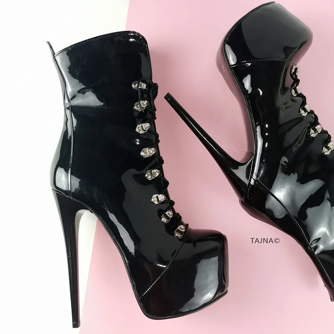 Black Patent Military Style Ankle Boots