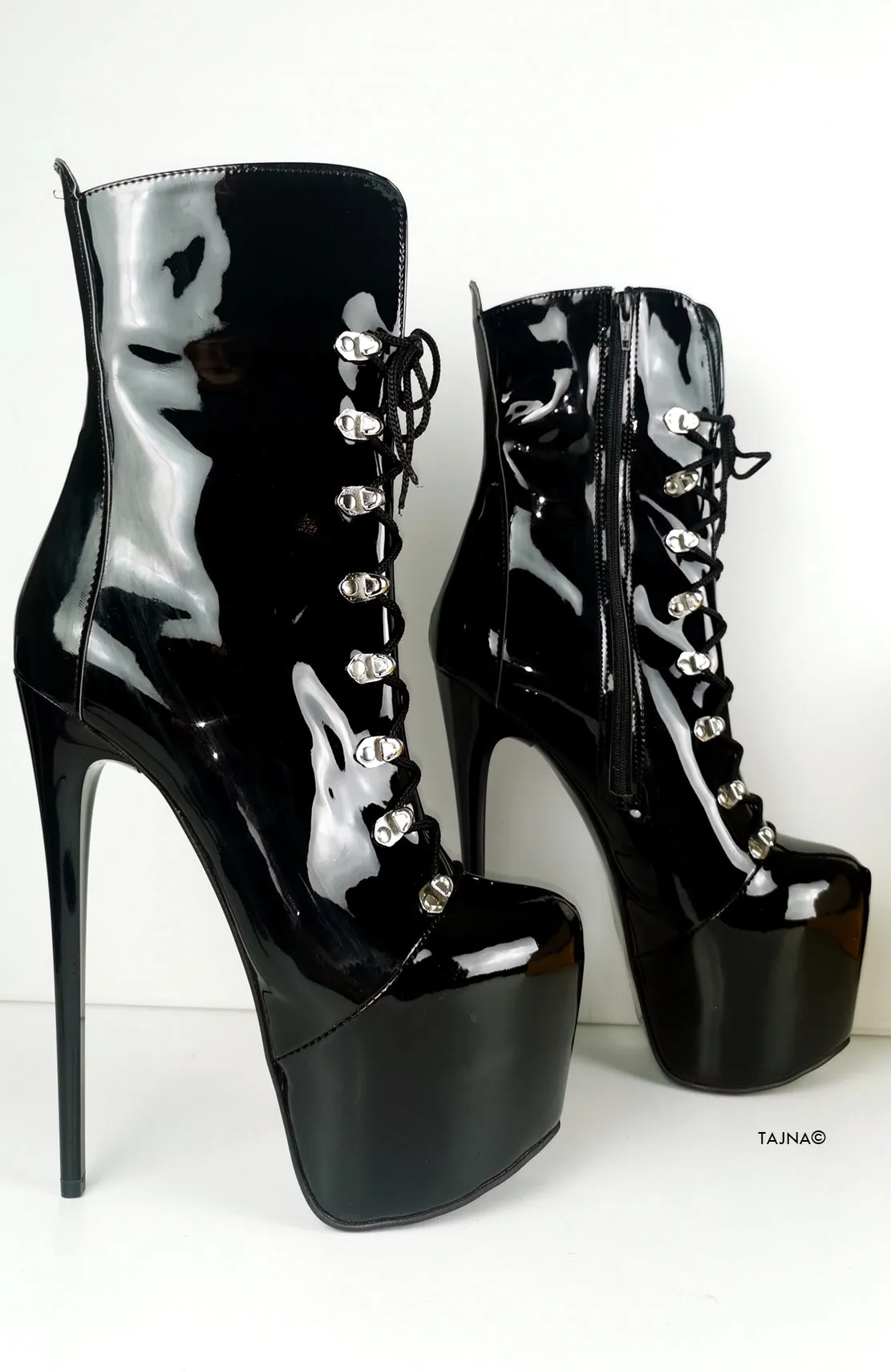 Black Patent Military Style Lace Up Boots